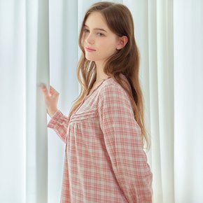 아이스핑크 여성 긴팔 약기모 면 잠옷 원피스 [2 Size]