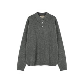 Wool Pique Long Sleeved Polo Knit (GREY MELANGE)