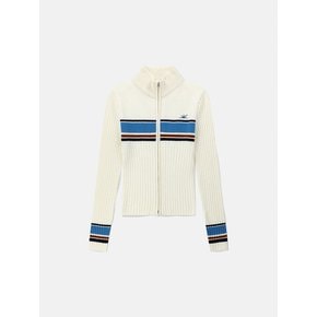 W Striped Full Zip Knit Cardigan Ivory