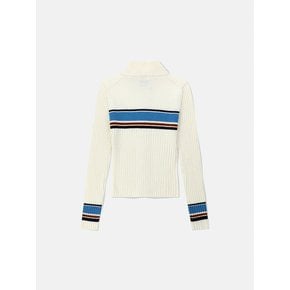 W Striped Full Zip Knit Cardigan Ivory