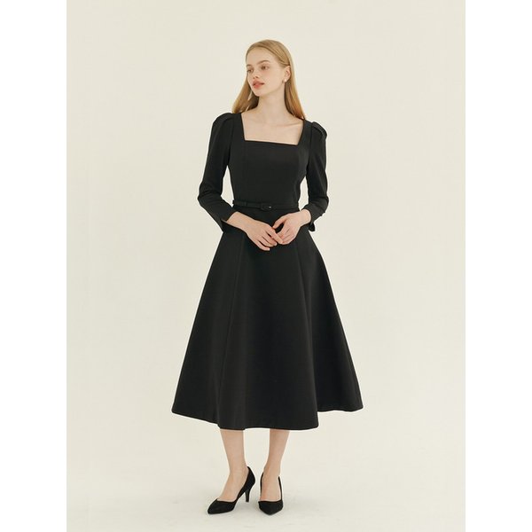 Square-neck Flare Dress(LL) / Black(3color)