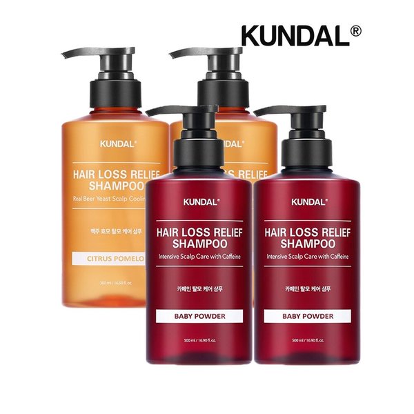 카페인 탈모샴푸 베이비파우더 500ml x2개+맥주효모 탈모샴푸 시트러스포멜로 500ml x2개