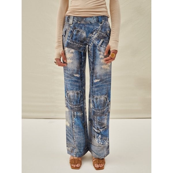 LOW WAIST MID WASHING PRINT JEANS