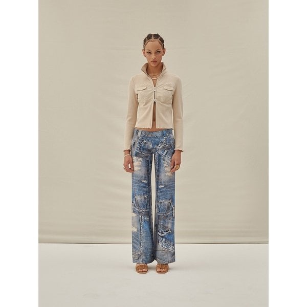 LOW WAIST MID WASHING PRINT JEANS