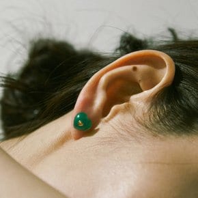 VERY VINTAGE GREEN CHALCEDONY SILVER HEART EARRINGS