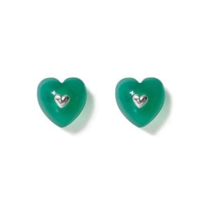 VERY VINTAGE GREEN CHALCEDONY SILVER HEART EARRINGS