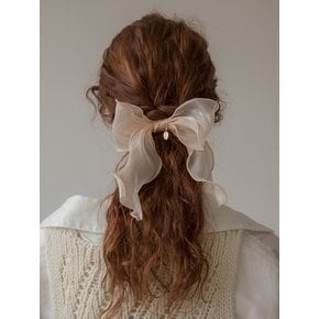 Salmon organza ruffle ribbon hairpin