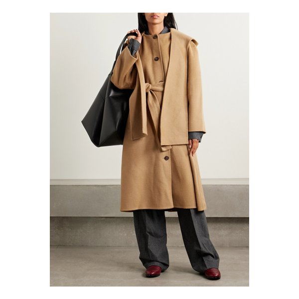 아스트라 스카프 디테일 후드 울 펠트 코트 카멜 46376663162914840