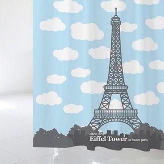  SC134 샤워 커튼 귀여운 구름 배경에 프랑스 파리의 에펠 탑 S기본 플라스틱고리