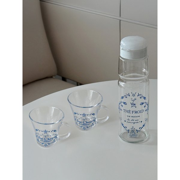 블루로즈 글라스 머그와 티보틀 세트 3P MADE IN JAPAN