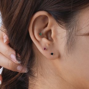 14K 피어싱 귀걸이 4mm 6발 블랙 큐빅 볼