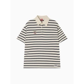 Multi Stripe Collar T Shirt_Navy Ivory