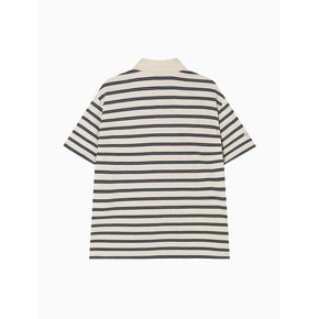 Multi Stripe Collar T Shirt_Navy Ivory