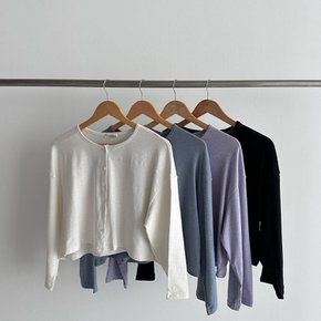 여성 크롭 박스핏 와이드 라운드넥 버튼 코튼 니트 가디건