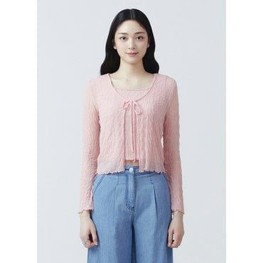 잇미샤 텍스처 슬리브리스탑 & 가디건 세트 (ITO6WBL120)