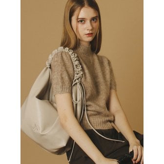 마스마룰즈 Leather 2way shirring hobo bag _ Beige gray