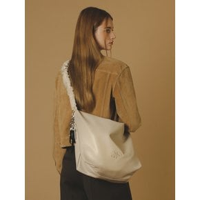 Leather 2way shirring hobo bag _ Beige gray