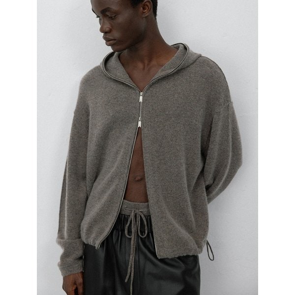 Wool cashmere hood zip up jacket_Ash
