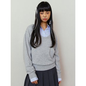 Wide Round Neck Knit - Gray