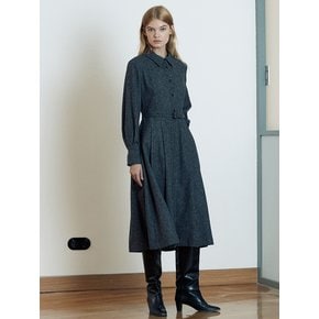 [Day-Wool] Wool-blend Belted Shirt Dress