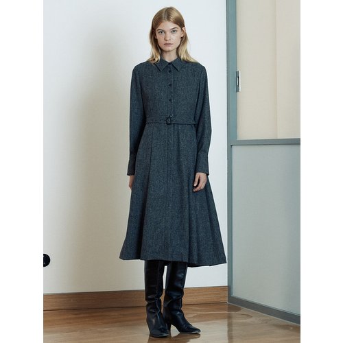 [Day-Wool] Wool-blend Belted Shirt Dress