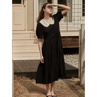 비뮤즈맨션 Sheer collar pleats dress - Black