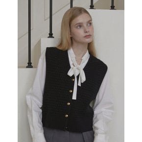 Tweed Goldish Knit Vest - Black