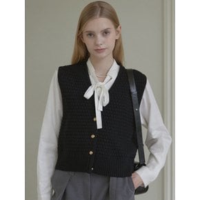 Tweed Goldish Knit Vest - Black