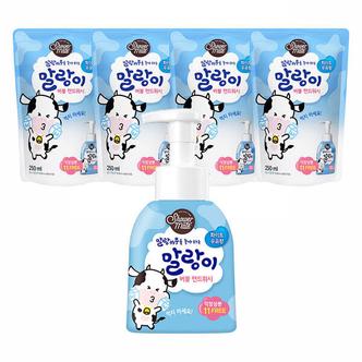  말랑이 화이트 핸드워시 용기, 300ml, 1개 + 리필, 250ml, 4개