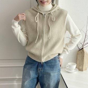  [옷자락] 여자 겨울 베이직 4컬러 니트 후드 집업 조끼 베스트