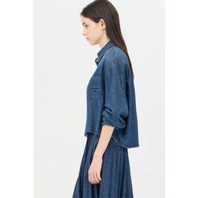포켓 자수 크롭 데님 블라우스 SAWS07441