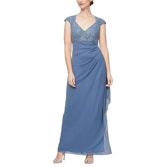 이스퀘어 3907872 Alex Evenings Empire Waist Dress with Corded Lace Bodice