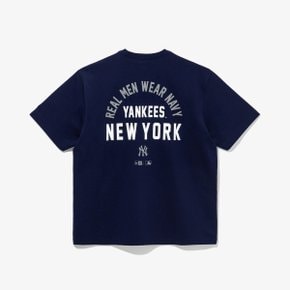 남녀공용 MLB 뉴욕 양키스 아치 슬로건 티셔츠 오션 케이번 14413061