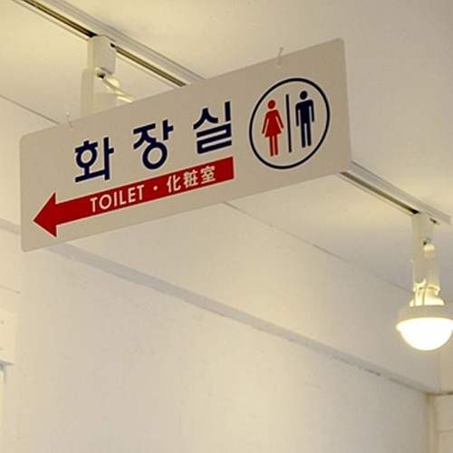 [ 양면걸이 화장실 대형표지판 ] 천정걸이 부착고리포함 낚시줄 표시판 안내판 남녀화장실 화장실표시 토일렛 양면사용 부착판