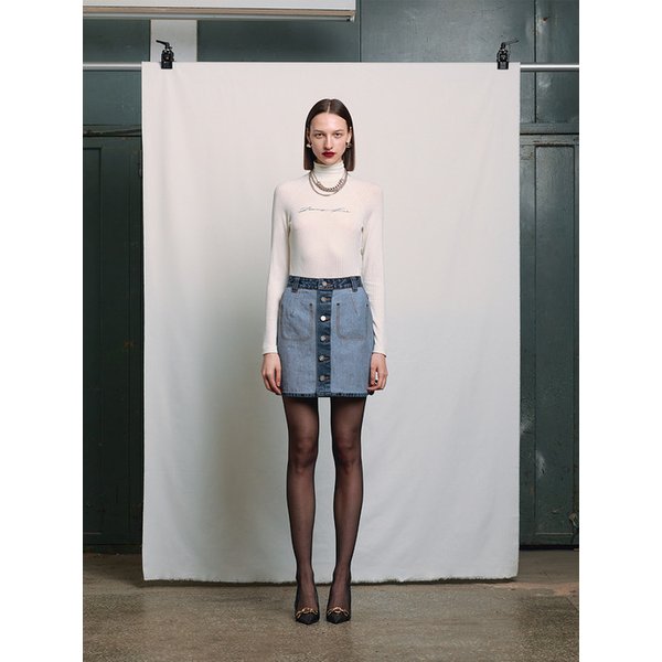 BLUE REVERSE BUTTON UP MINI SKIRT