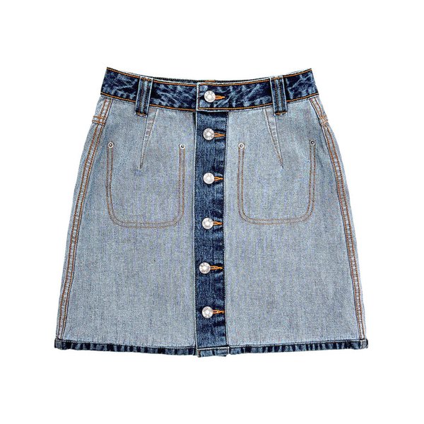 BLUE REVERSE BUTTON UP MINI SKIRT
