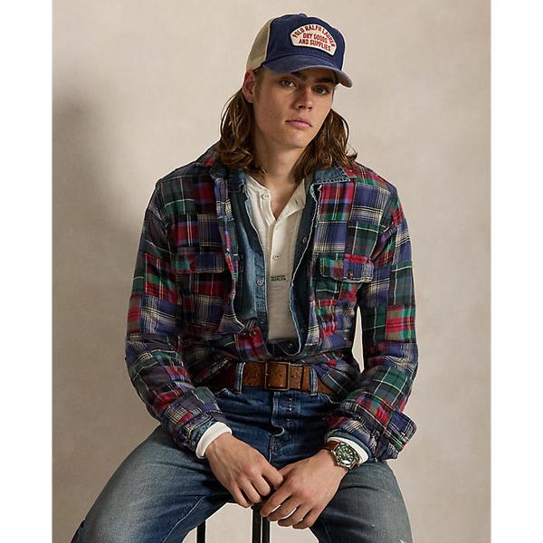 남성 클래식핏 스웨이드 패치 플래드 워크셔츠(MNPOWOV16824542999)