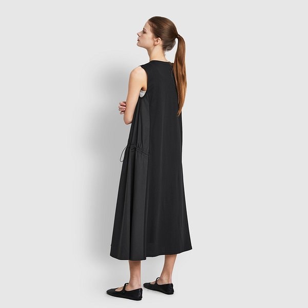 여 우븐 배색 민소매 원피스 J136201077099