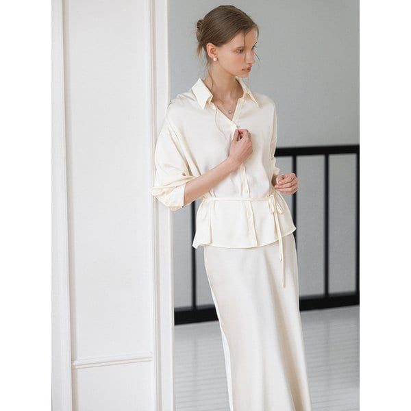 (세트) 샤틴 스트링 블라우스 & 머메이드 스커트 셋업 세트_2color