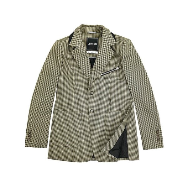 BEIGE HOUNDSTOOTH CHECK GUSSET COLLAR SINGLE JACKET