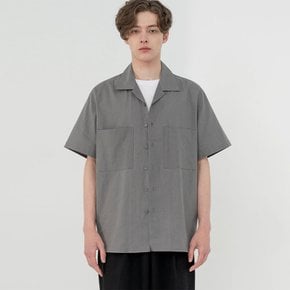 CAMP COLLAR LINEN HALF SHIRT_GRAY