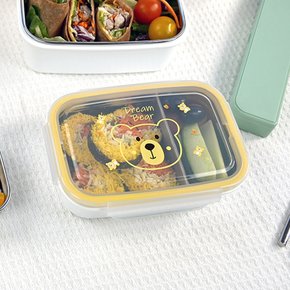 베어 이중 칸막이 스텐 도시락통 560ml 어린이 초등 직장인 런치박스 소풍 도시락 간식 나눔용기