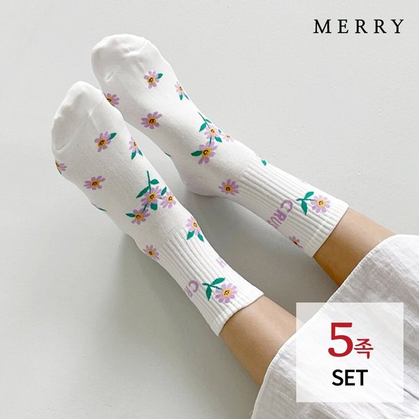 아이리스 플라워 밴딩 삭스 5족 세트/여성 발목양말