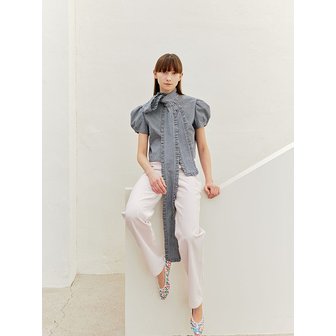 옥토버세컨드 Frill tie blouse (Ginghamcheck)