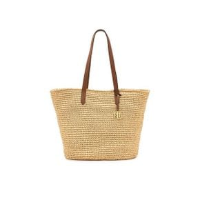 우먼 로렌 랄프로렌 Crocheted 스트로 라지 Lainey 토트백 백 가방 - 내추럴 로렌 탄 11465425