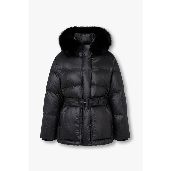 폭스 퍼 트림 벨티드 다운 패딩 점퍼 7125417507199