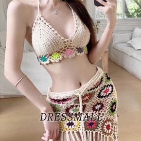 뜨개 상하 세트 복 투피스 댄스복 비치웨어 밸리복 줌바 휘트니스
