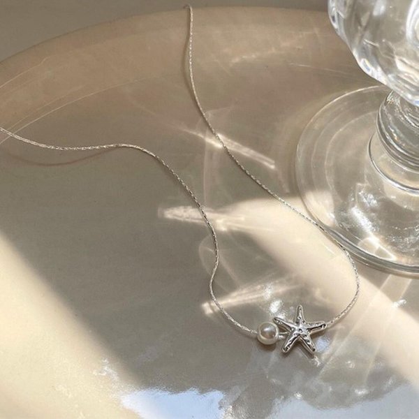 [옷자락] 여자 스타피쉬 불가사리 진주팬던트 실버 심플 목걸이