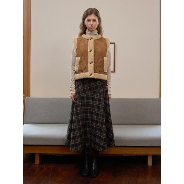 가죽 장식 A라인 체크 스커트 OW5WSA400