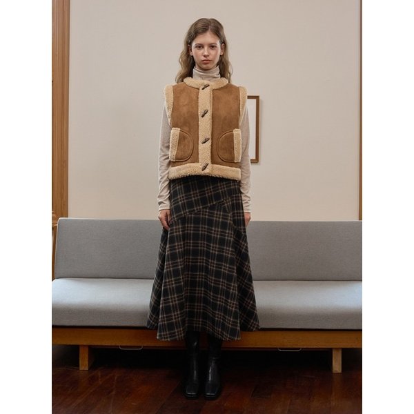 가죽 장식 A라인 체크 스커트 OW5WSA400